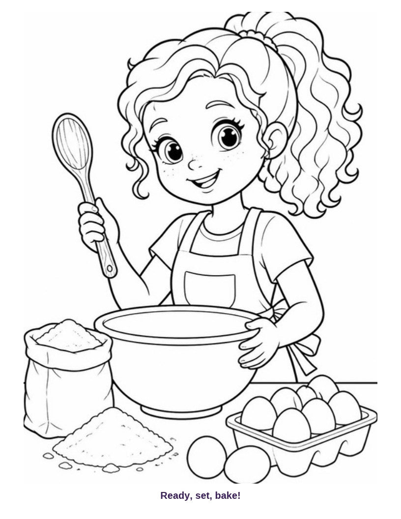 Coloring page: Ready, set, bake
