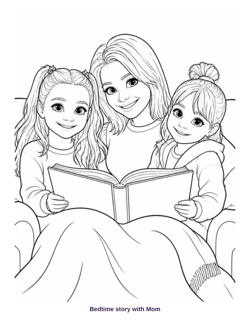 Coloring page: Bedtime story with Mom