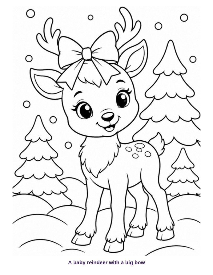 Coloring page: baby reindeer with a big bow