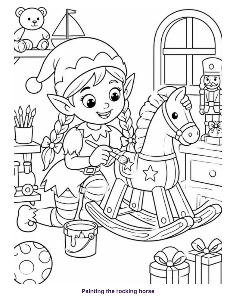 Coloring page: Painting the rocking horse