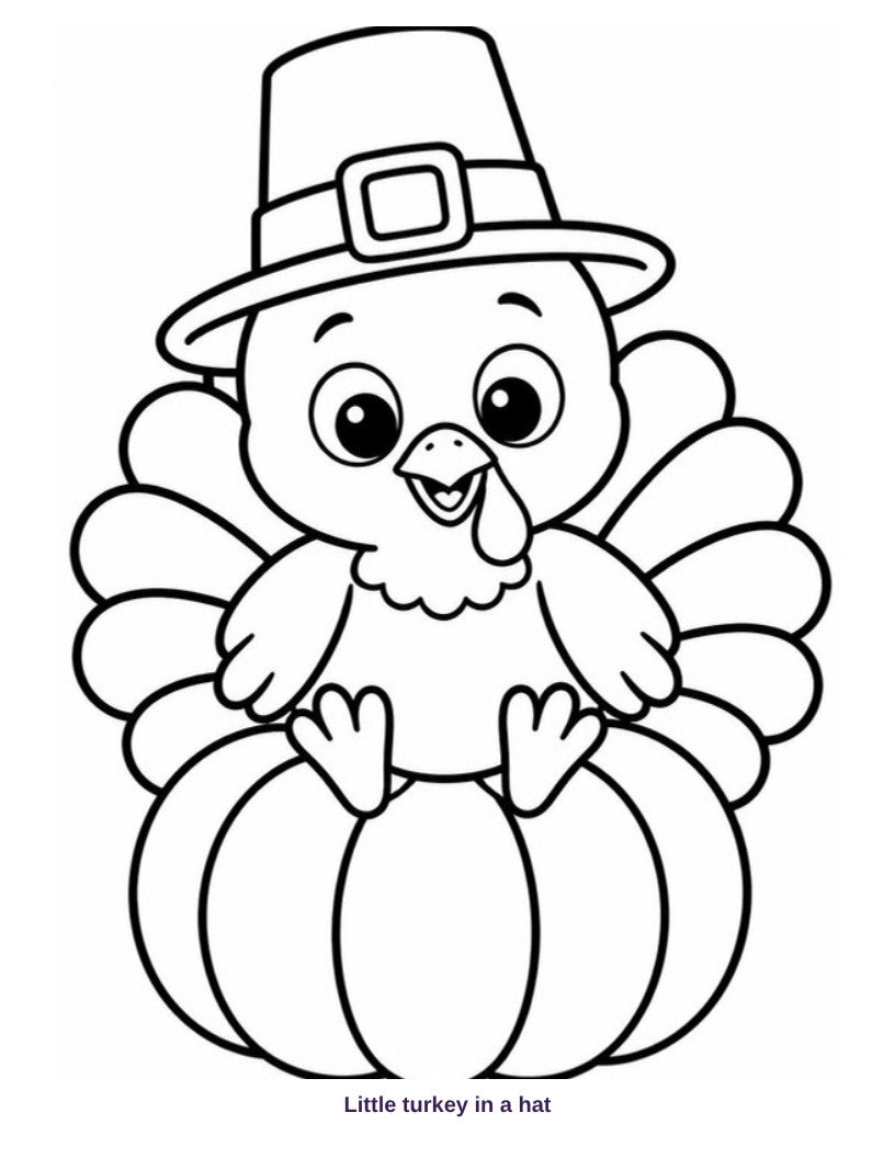 Coloring page: Little turkey in a hat