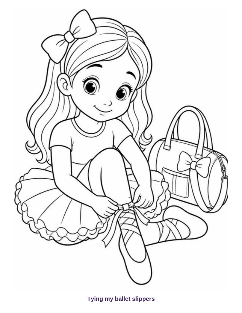 Coloring page: tying ballet slippers