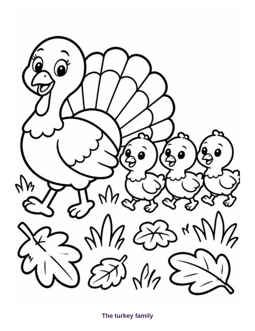 Coloring page: The turkey family
