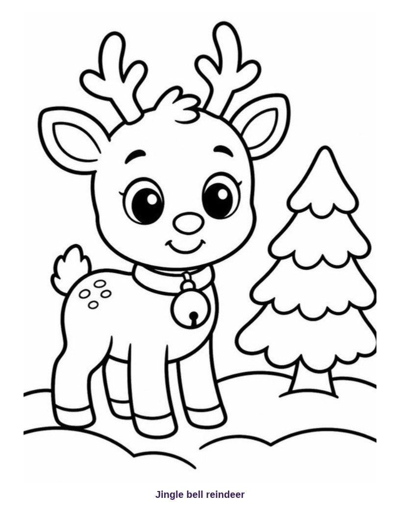 Coloring page: baby reindeer with a jingle bell