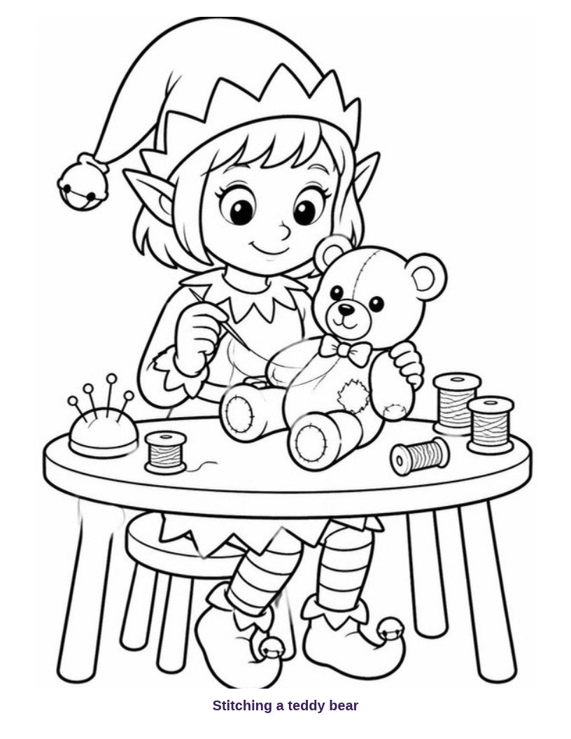 Coloring page: Stitching a teddy bear