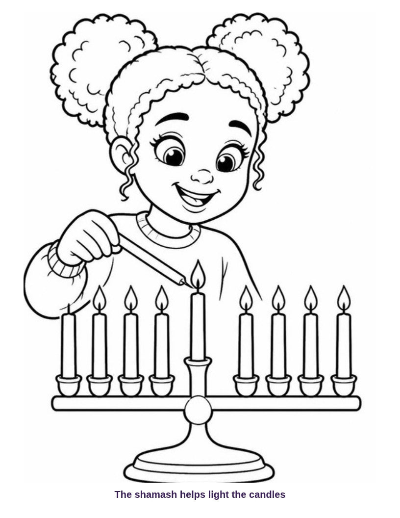 Coloring page: the shamash lights the candles