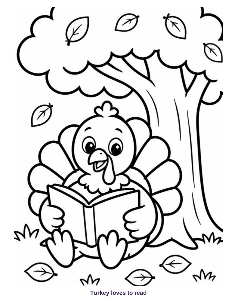 Coloring page: Turkey loves to read