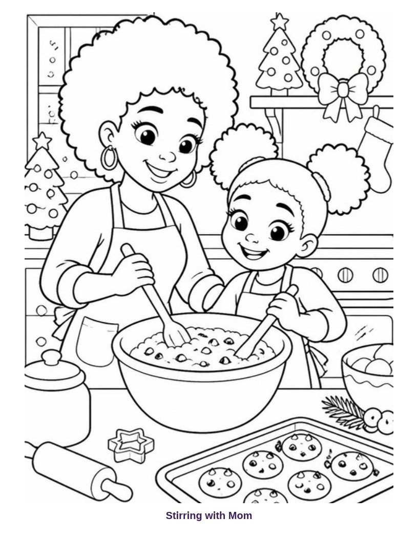 Coloring page: Stirring with Mom