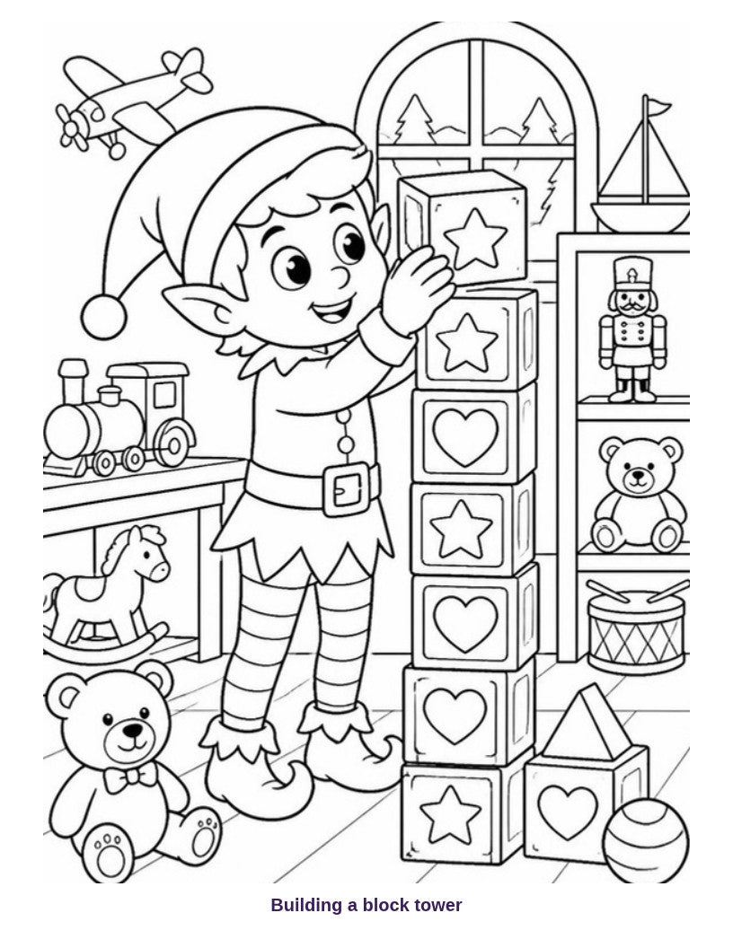 Coloring page: Building a block tower
