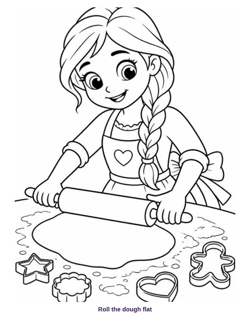 Coloring page: Roll the dough flat