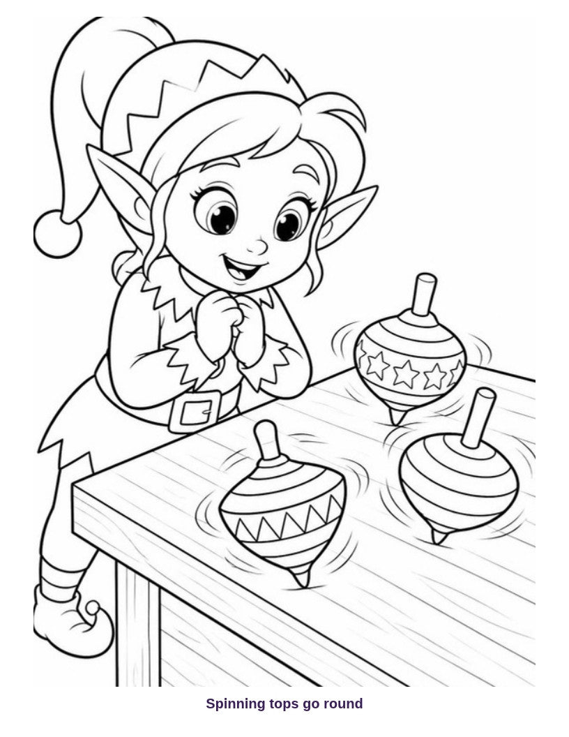 Coloring page: Spinning tops go round