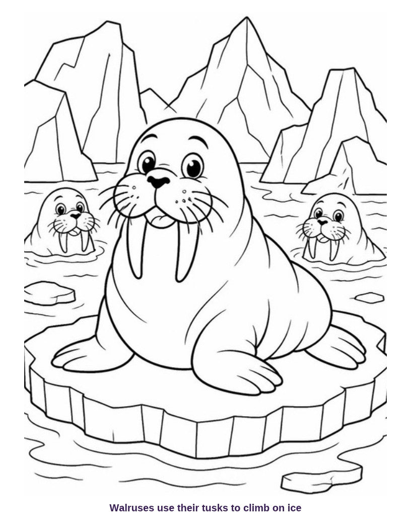 Coloring page: walrus on the ice