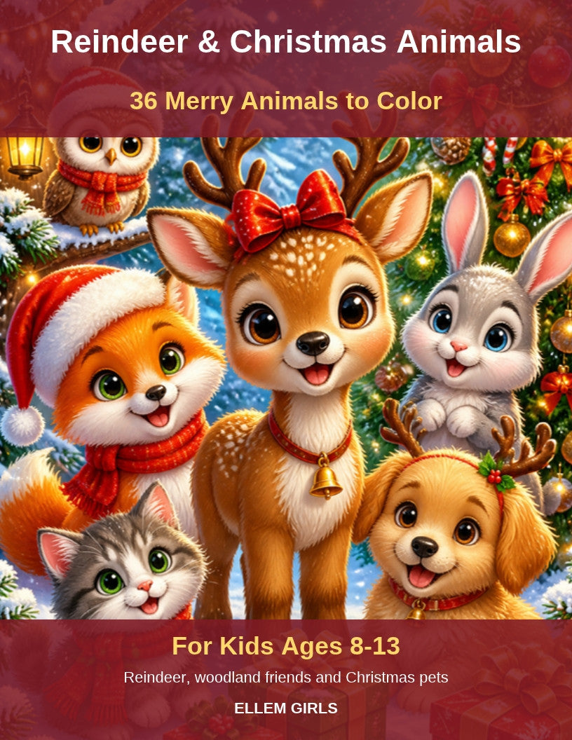 Reindeer and Christmas Animals coloring book cover