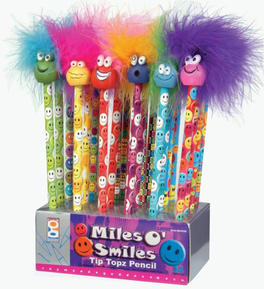 Raymond Geddes Miles O'Smiles Pencils with Toppers, 24 Pack