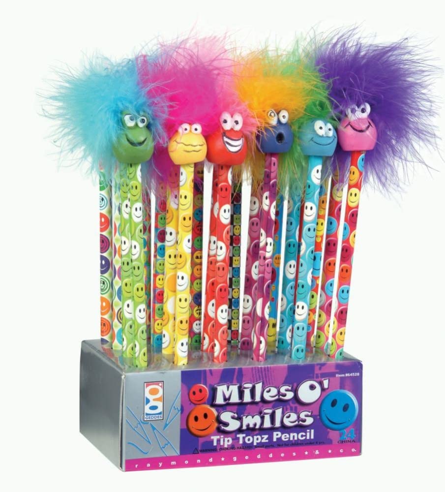 Raymond Geddes Miles O'Smiles Pencils with Toppers, 24 Pack