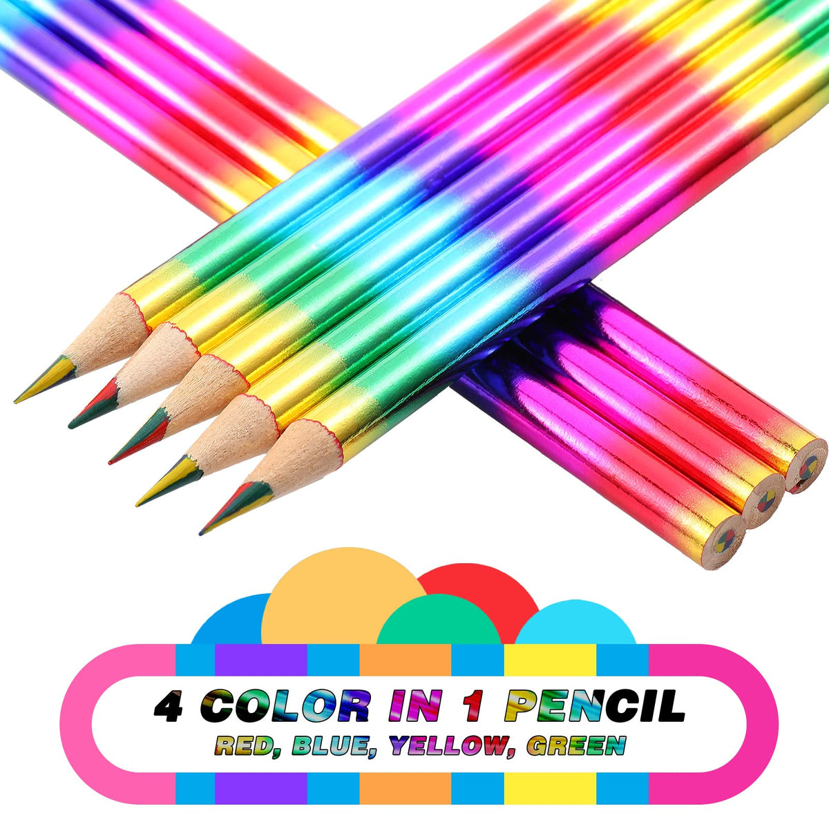 Rainbow Colored Pencils 4-in-1, 96 Pack
