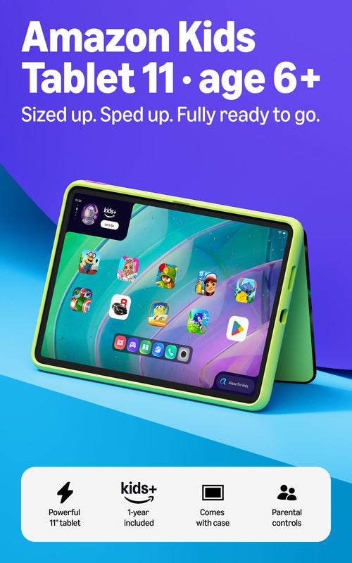 Amazon Kids Tablet 11, Ages 6-12 (with Kids+ and Case)