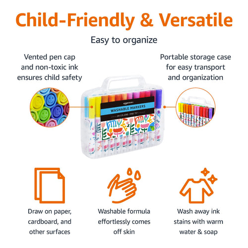Amazon Basics Washable Markers for Kids, 24 Pack