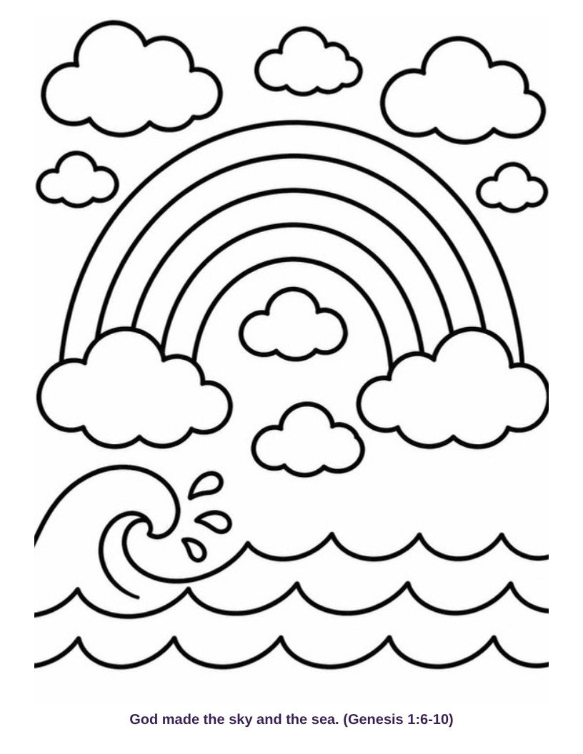 Coloring page: God made the sky and the sea