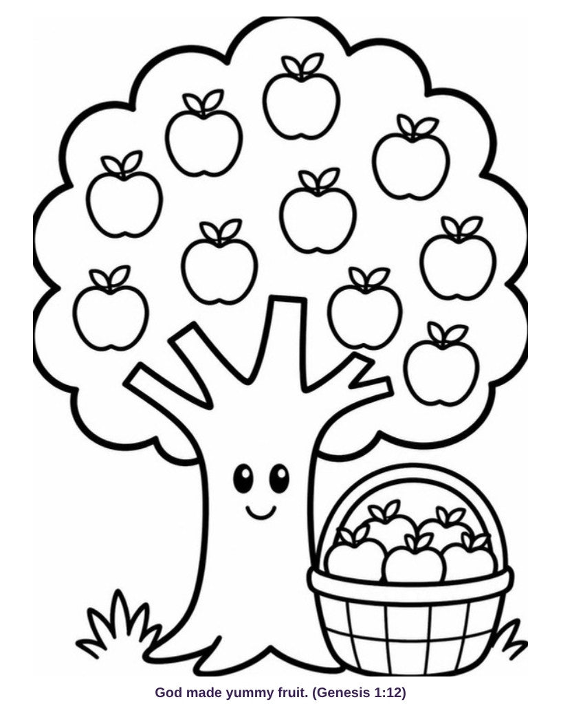 Coloring page: God made yummy fruit