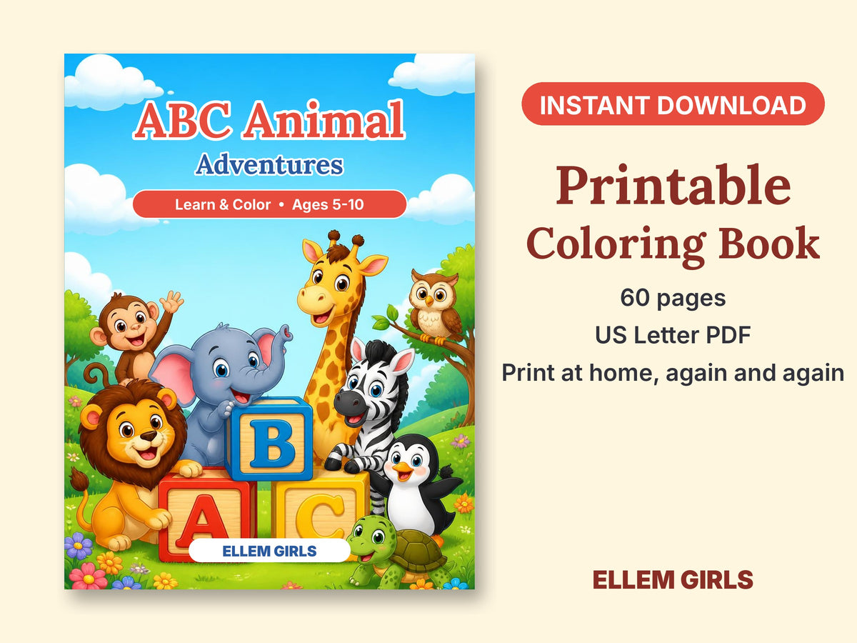 ABC Animal Adventures Educational Coloring Book for Kids Ages 5-10