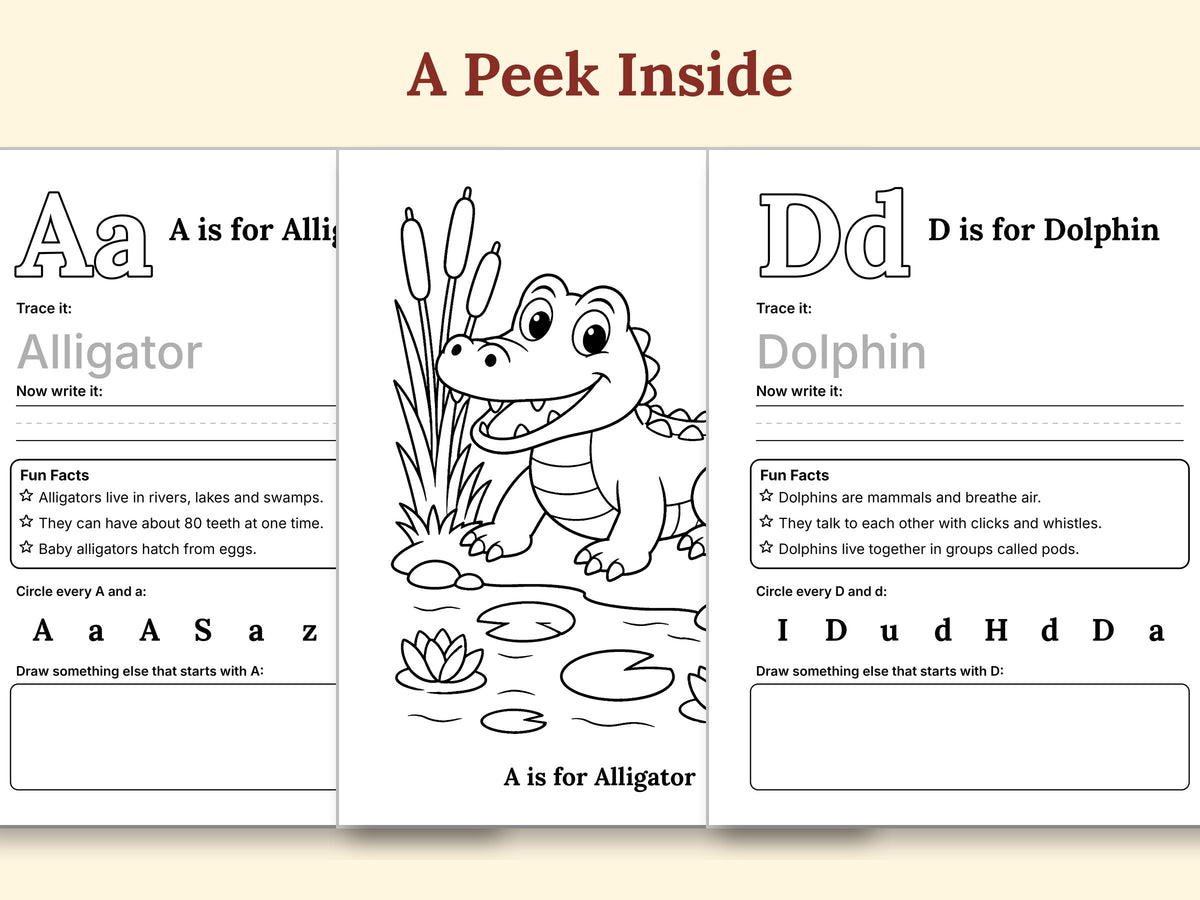 ABC Animal Adventures Educational Coloring Book for Kids Ages 5-10