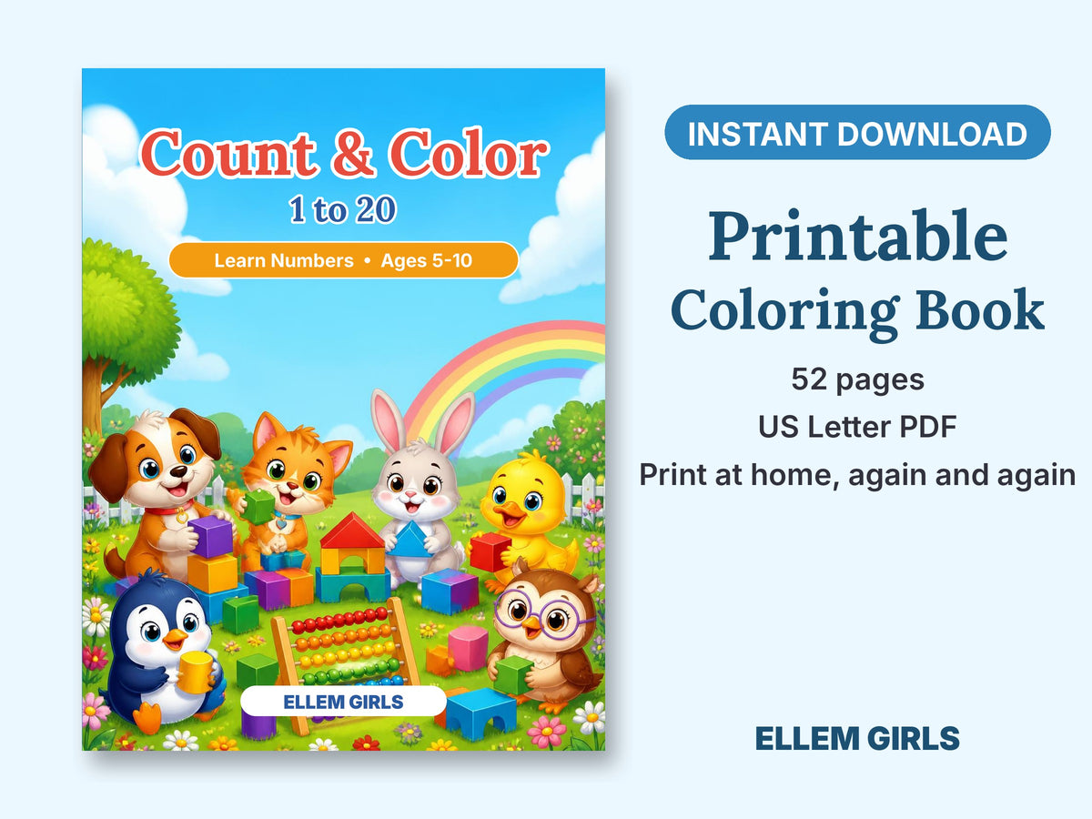 Count & Color 1 to 20 Educational Coloring Book for Kids Ages 5-10