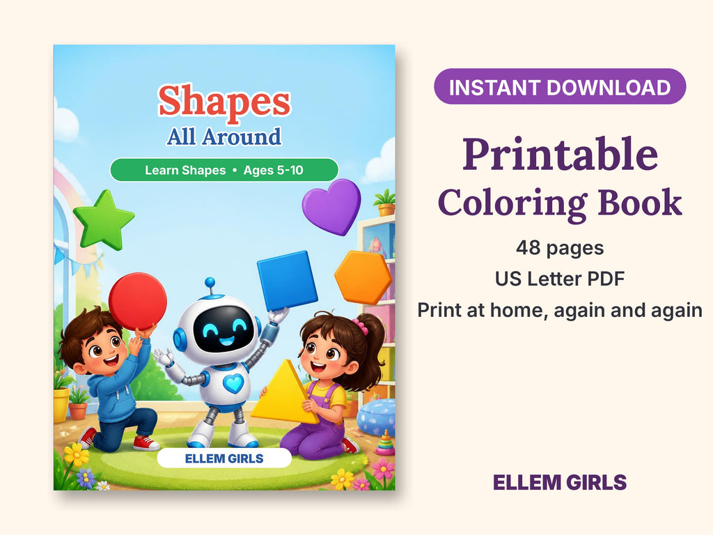 Shapes All Around Educational Coloring Book for Kids Ages 5-10
