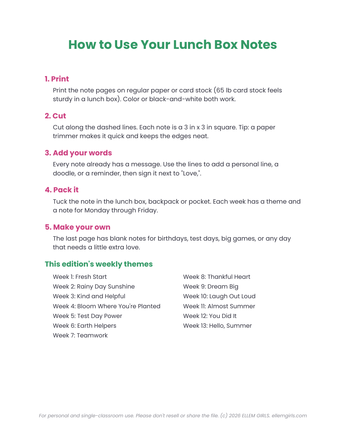 Lunch Box Notes: Spring Edition (April - June) - Printable Notes from Mom or Dad