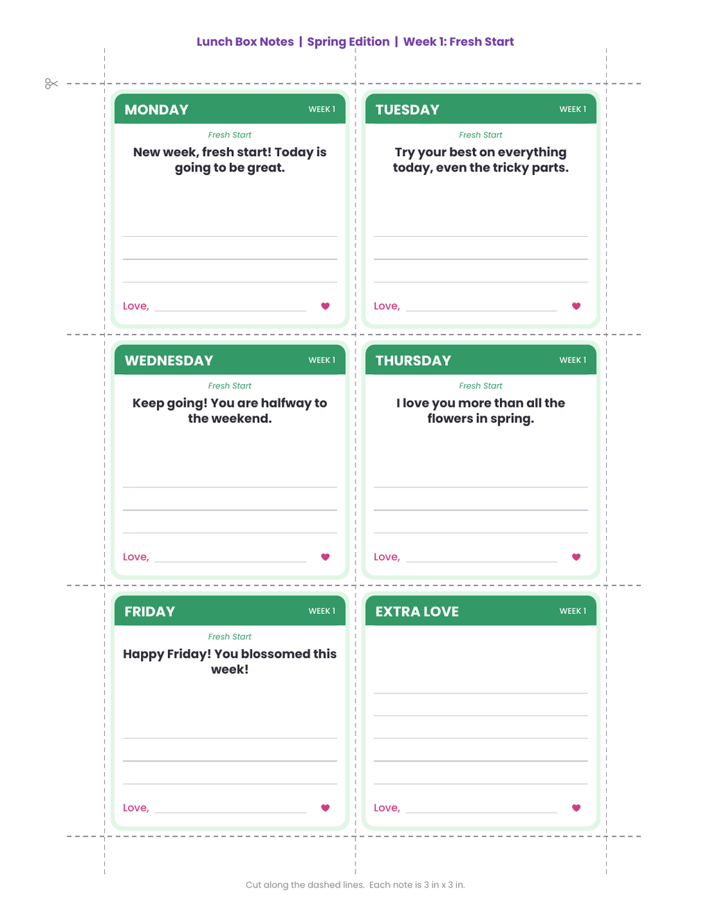 Lunch Box Notes: Spring Edition (April - June) - Printable Notes from Mom or Dad