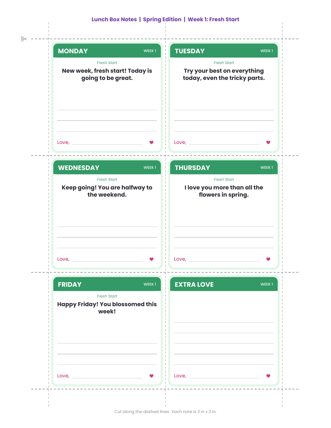 Lunch Box Notes: Spring Edition (April - June) - Printable Notes from Mom or Dad