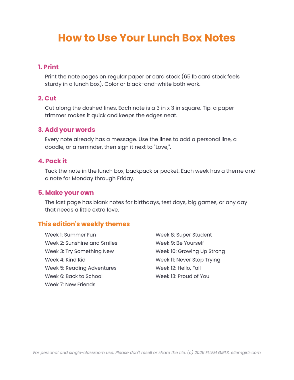Lunch Box Notes: Summer & Back to School Edition (July - September) - Printable Notes from Mom or Dad