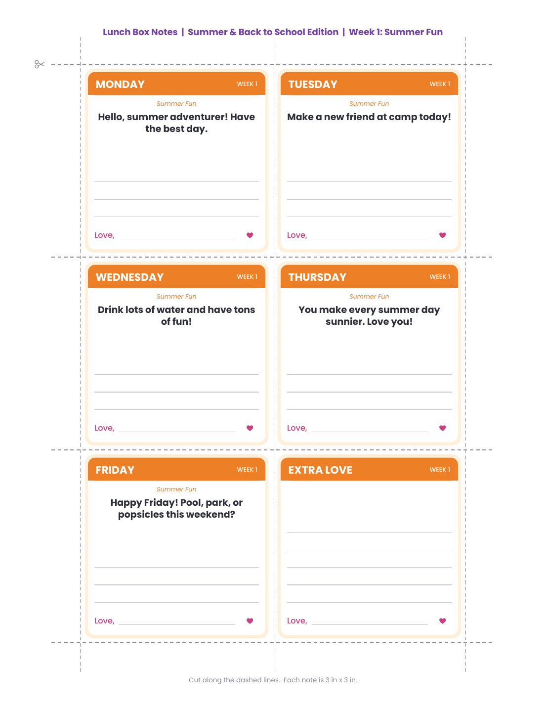 Lunch Box Notes: Summer & Back to School Edition (July - September) - Printable Notes from Mom or Dad