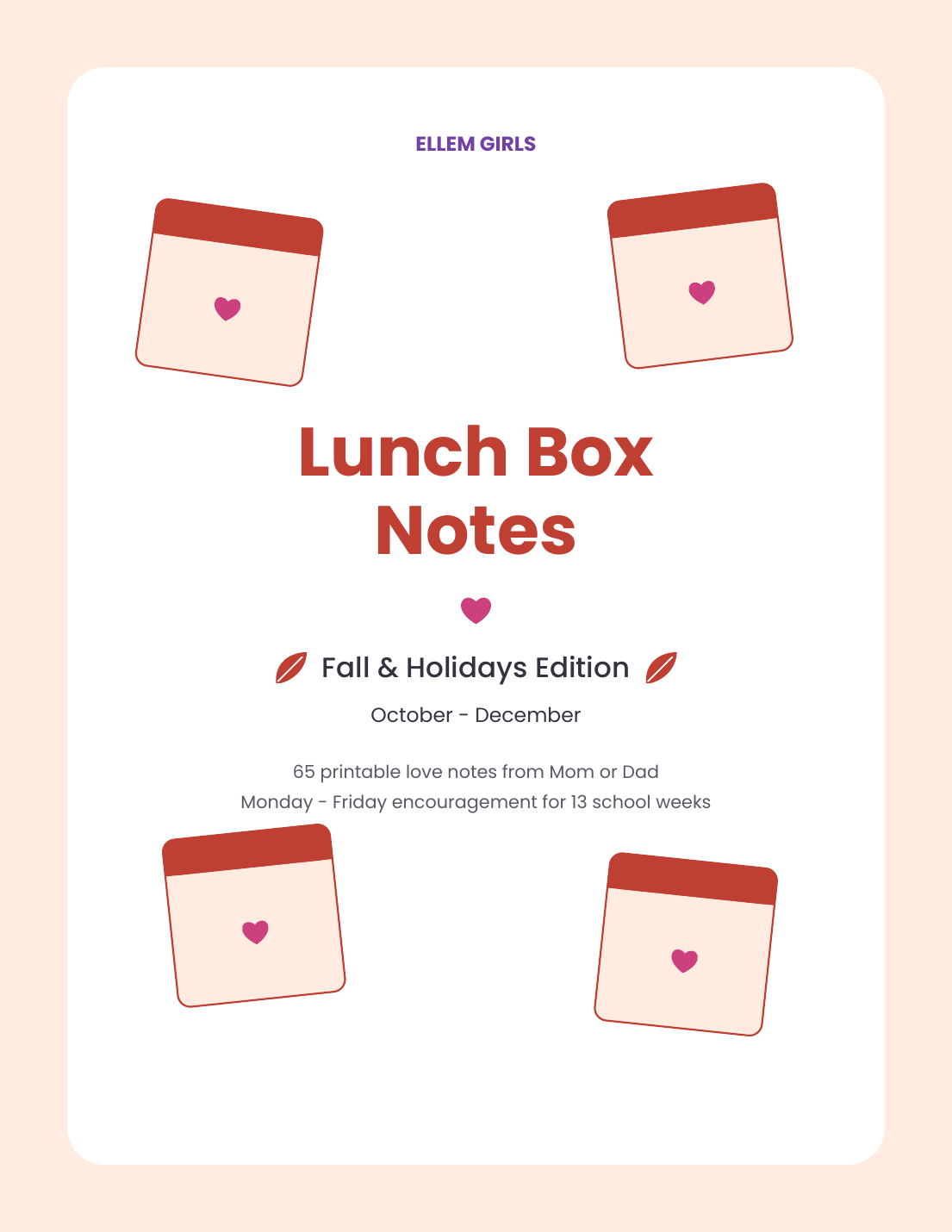 Lunch Box Notes: Fall & Holidays Edition (October - December) - Printable Notes from Mom or Dad