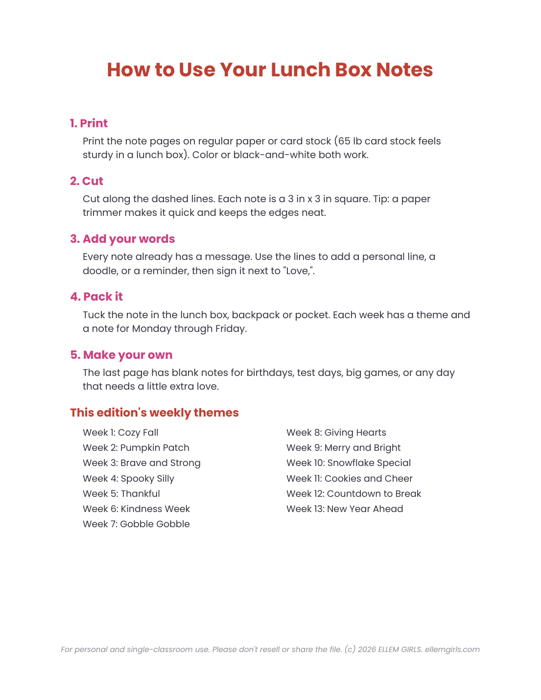 Lunch Box Notes: Fall & Holidays Edition (October - December) - Printable Notes from Mom or Dad