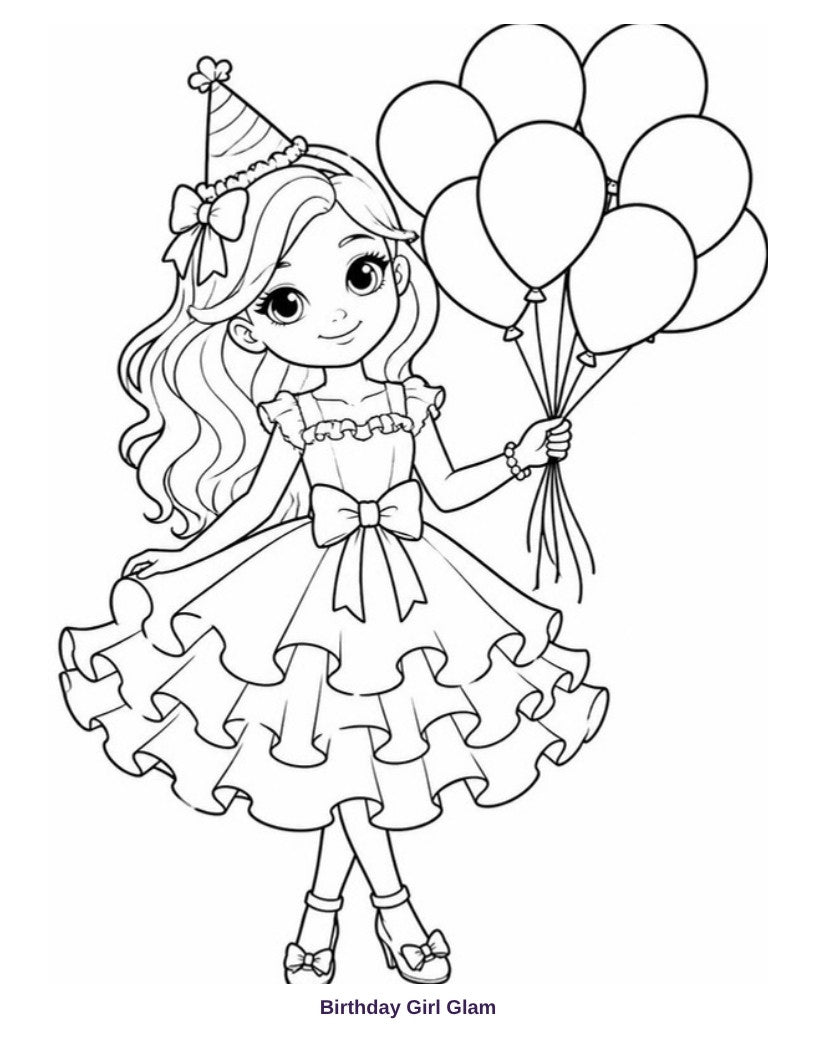 Coloring page: Birthday Girl Glam