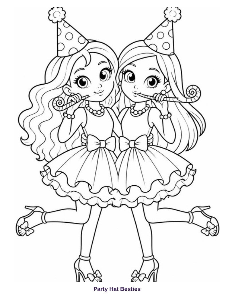 Coloring page: Party Hat Besties