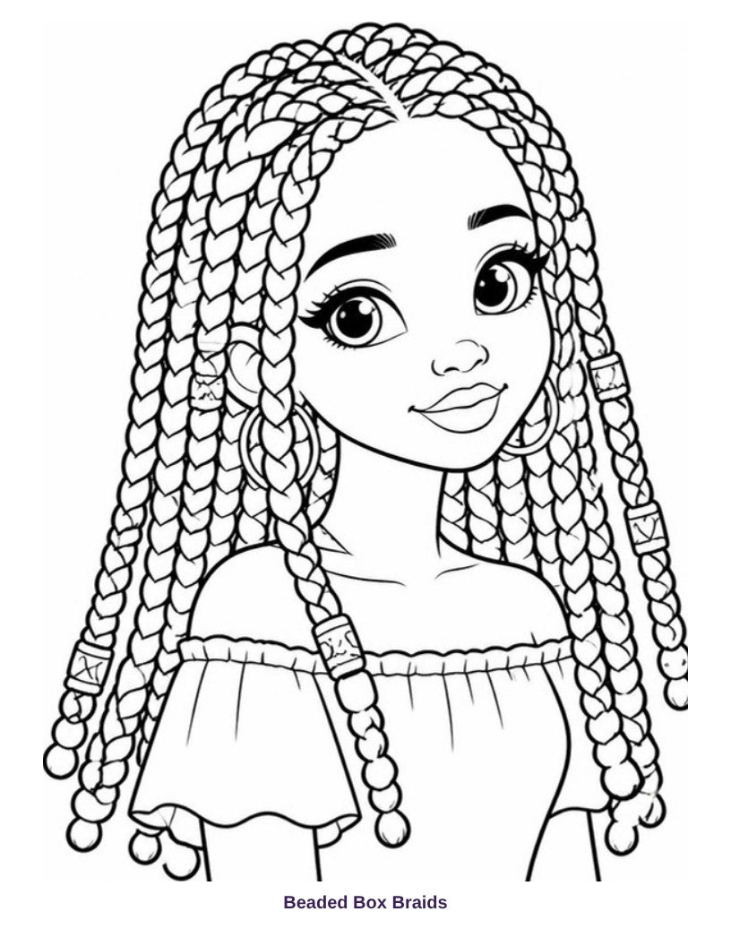 Coloring page: Beaded Box Braids