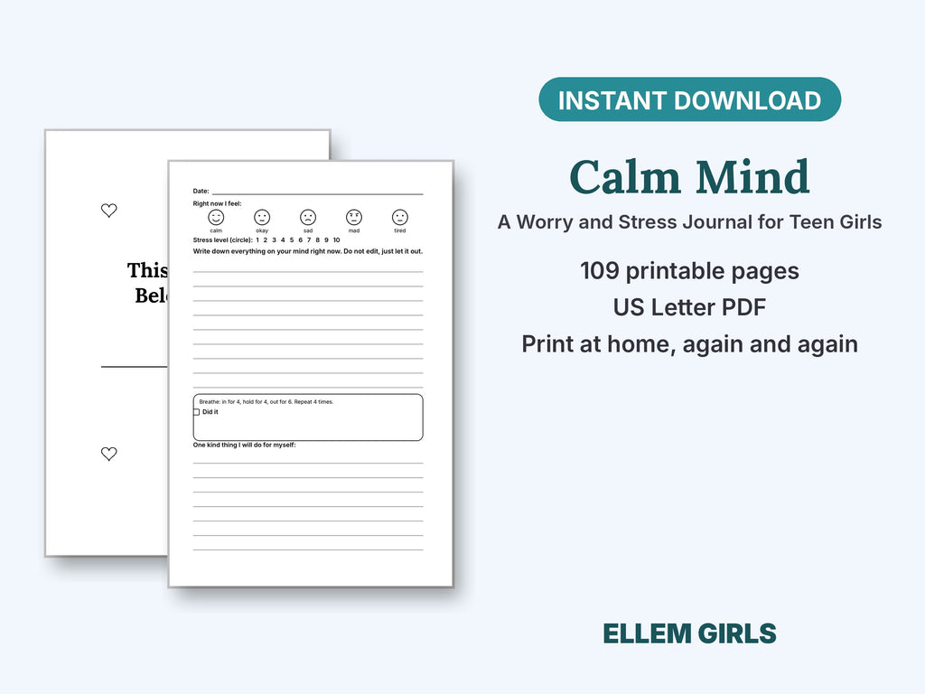 Calm Mind: A Worry and Stress Journal for Teen Girls
