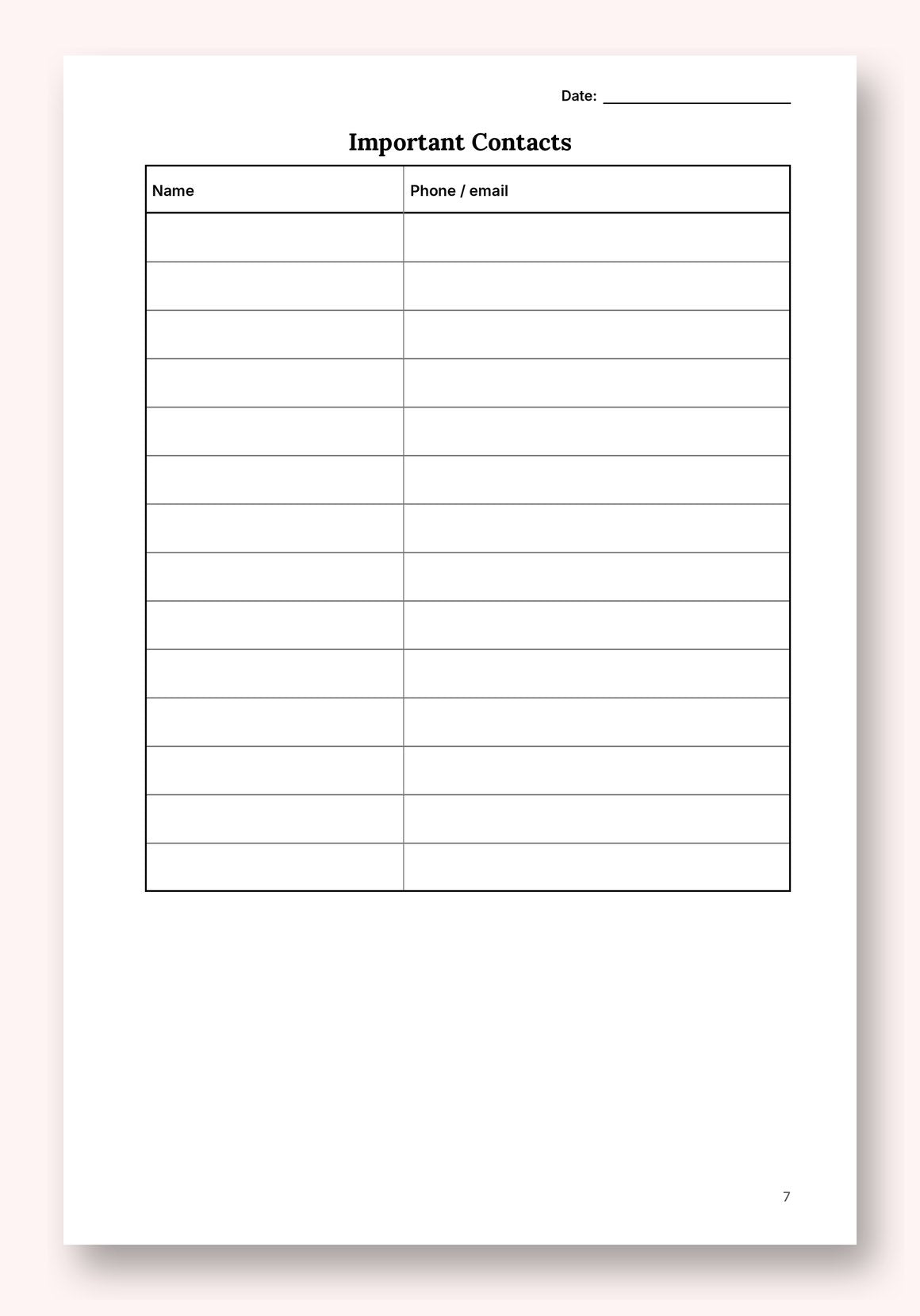 Sample journal page